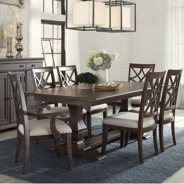 Trisha yearwood coming home double outlet trestle extendable dining table